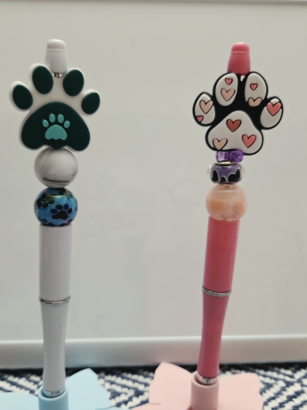 Set Of Pink And Green Pet Paw Print Pens